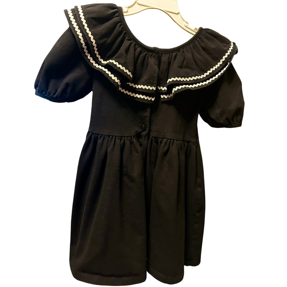 Janie and Jack Girls Black Ric Rac Ruffle Collar Puff Sleeve Knit Dress Size 4